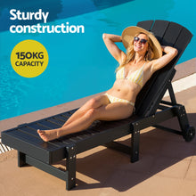 Load image into Gallery viewer, Gardeon Sun Lounge Beach Chair HDPE Adirondack Lounger Patio Outdoor Furniture with Wheels Black
