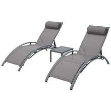 Load image into Gallery viewer, Gardeon 3PC Sun Lounge Outdoor Lounger Steel Table Chairs Patio Furniture Grey
