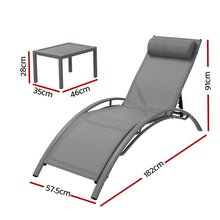 Load image into Gallery viewer, Gardeon 3PC Sun Lounge Outdoor Lounger Steel Table Chairs Patio Furniture Grey
