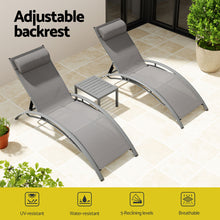 Load image into Gallery viewer, Gardeon 3PC Sun Lounge Outdoor Lounger Steel Table Chairs Patio Furniture Grey
