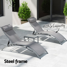 Load image into Gallery viewer, Gardeon 3PC Sun Lounge Outdoor Lounger Steel Table Chairs Patio Furniture Grey
