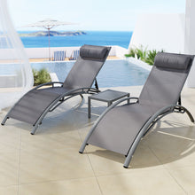 Load image into Gallery viewer, Gardeon 3PC Sun Lounge Outdoor Lounger Steel Table Chairs Patio Furniture Grey
