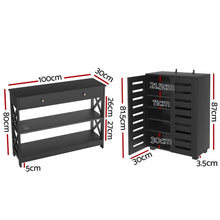 Load image into Gallery viewer, Artiss Shoe Rack Cabinet &amp; Console Table Set Storage Shelf Black
