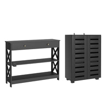 Load image into Gallery viewer, Artiss Shoe Rack Cabinet &amp; Console Table Set Storage Shelf Black
