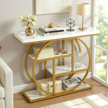 Load image into Gallery viewer, Artiss Console Table Marble Effect 4-Tier Shelves 105CM White&amp;Gold
