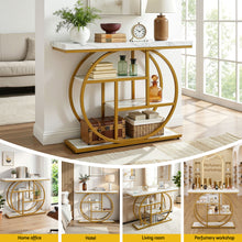 Load image into Gallery viewer, Artiss Console Table Marble Effect 4-Tier Shelves 105CM White&amp;Gold

