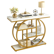 Load image into Gallery viewer, Artiss Console Table Marble Effect 4-Tier Shelves 105CM White&amp;Gold
