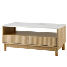 Load image into Gallery viewer, Artiss Coffee Table Drawer Shelf Marble Effect Wood&amp;White
