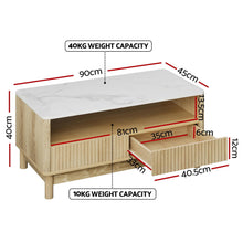 Load image into Gallery viewer, Artiss Coffee Table Drawer Shelf Marble Effect Wood&amp;White
