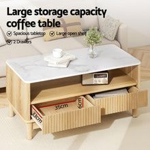 Load image into Gallery viewer, Artiss Coffee Table Drawer Shelf Marble Effect Wood&amp;White
