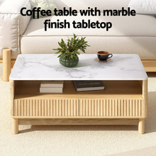 Load image into Gallery viewer, Artiss Coffee Table Drawer Shelf Marble Effect Wood&amp;White
