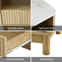 Load image into Gallery viewer, Artiss Coffee Table Drawer Shelf Marble Effect Wood&amp;White
