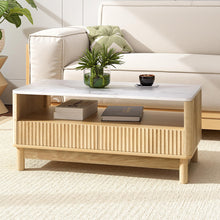 Load image into Gallery viewer, Artiss Coffee Table Drawer Shelf Marble Effect Wood&amp;White
