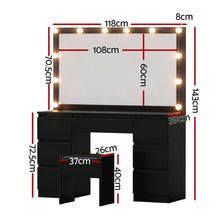 Load image into Gallery viewer, Artiss Dressing Table Vanity Desk Set Stool 12 Led Bulbs Black
