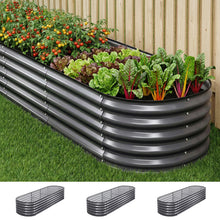 Load image into Gallery viewer, Green Fingers 3 Pcs Raised Garden Bed Kit Oval Galvanized Steel Planter Boxes 240x80x42cm, Heavy Duty Metal Elevated Garden Bed for Vegetables Flowers Herbs, with Safety Edging, Gloves &amp; Pegs Included
