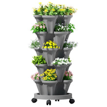 Load image into Gallery viewer, Green Fingers Raised Garden Bed 5 Tier Vertical Garden Grey Strawberry Stackable Planters Herbs Petunias
