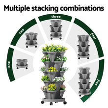 Load image into Gallery viewer, Green Fingers Raised Garden Bed 5 Tier Vertical Garden Grey Strawberry Stackable Planters Herbs Petunias
