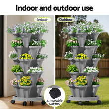 Load image into Gallery viewer, Green Fingers Raised Garden Bed 5 Tier Vertical Garden Grey Strawberry Stackable Planters Herbs Petunias
