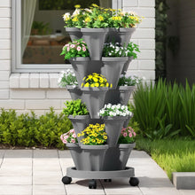 Load image into Gallery viewer, Green Fingers Raised Garden Bed 5 Tier Vertical Garden Grey Strawberry Stackable Planters Herbs Petunias
