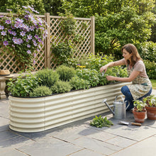 Load image into Gallery viewer, Green Fingers Oval Raised Garden Bed Galvanised Planter Box Rust Resistant 240x60x45cm White
