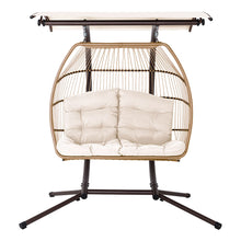 Load image into Gallery viewer, Gardeon Outdoor Egg Swing Chair Wicker Furniture Pod Stand Canopy 2 Seater Latte
