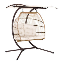 Load image into Gallery viewer, Gardeon Outdoor Egg Swing Chair Wicker Furniture Pod Stand Canopy 2 Seater Latte
