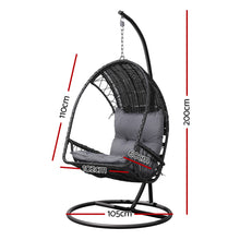 Load image into Gallery viewer, Gardeon Outdoor Egg Swing Chair Wicker Furniture Pod Stand Armrest Black
