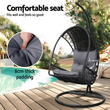 Load image into Gallery viewer, Gardeon Outdoor Egg Swing Chair Wicker Furniture Pod Stand Armrest Black
