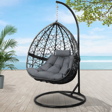 Load image into Gallery viewer, Gardeon Outdoor Egg Swing Chair Wicker Rattan Furniture Pod Stand Cushion Grey
