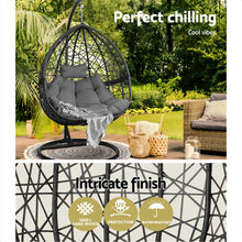 Load image into Gallery viewer, Gardeon Outdoor Egg Swing Chair Wicker Rattan Furniture Pod Stand Cushion Grey
