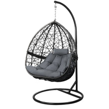 Load image into Gallery viewer, Gardeon Outdoor Egg Swing Chair Wicker Rattan Furniture Pod Stand Cushion Grey
