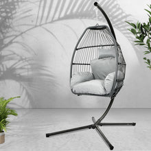 Load image into Gallery viewer, Gardeon Outdoor Egg Swing Chair Wicker Rope Furniture Pod Stand Cushion Grey

