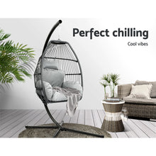 Load image into Gallery viewer, Gardeon Outdoor Egg Swing Chair Wicker Rope Furniture Pod Stand Cushion Grey
