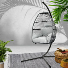 Load image into Gallery viewer, Gardeon Outdoor Egg Swing Chair Wicker Rope Furniture Pod Stand Cushion Grey
