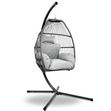 Load image into Gallery viewer, Gardeon Outdoor Egg Swing Chair Wicker Rope Furniture Pod Stand Cushion Grey
