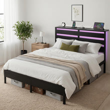 Load image into Gallery viewer, Artiss Bed Frame Queen Size LED Metal Bed Base with Charging Station
