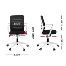 Load image into Gallery viewer, Artiss Ergonomic Office Chair Mesh Computer Desk Chairs with Lumbar Support, Height Adjustment Swivel Chair Mid Back for Home Office Study, Black and White - The White Mall
