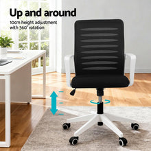 Load image into Gallery viewer, Artiss Ergonomic Office Chair Mesh Computer Desk Chairs with Lumbar Support, Height Adjustment Swivel Chair Mid Back for Home Office Study, Black and White - The White Mall
