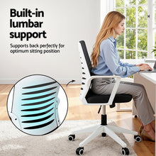 Load image into Gallery viewer, Artiss Ergonomic Office Chair Mesh Computer Desk Chairs with Lumbar Support, Height Adjustment Swivel Chair Mid Back for Home Office Study, Black and White - The White Mall
