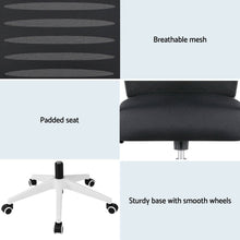 Load image into Gallery viewer, Artiss Ergonomic Office Chair Mesh Computer Desk Chairs with Lumbar Support, Height Adjustment Swivel Chair Mid Back for Home Office Study, Black and White - The White Mall

