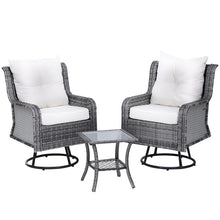 Load image into Gallery viewer, Gardeon 3PC Outdoor Furniture Bistro Set Lounge Wicker Swivel Chairs Table Cushion Grey
