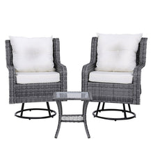 Load image into Gallery viewer, Gardeon 3PC Outdoor Furniture Bistro Set Lounge Wicker Swivel Chairs Table Cushion Grey
