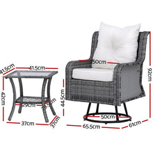 Load image into Gallery viewer, Gardeon 3PC Outdoor Furniture Bistro Set Lounge Wicker Swivel Chairs Table Cushion Grey
