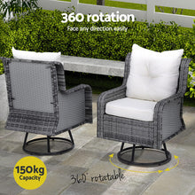 Load image into Gallery viewer, Gardeon 3PC Outdoor Furniture Bistro Set Lounge Wicker Swivel Chairs Table Cushion Grey
