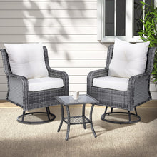 Load image into Gallery viewer, Gardeon 3PC Outdoor Furniture Bistro Set Lounge Wicker Swivel Chairs Table Cushion Grey
