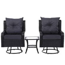 Load image into Gallery viewer, Gardeon 3PC Outdoor Furniture Bistro Set Lounge Wicker Swivel Chairs Table Cushion Black
