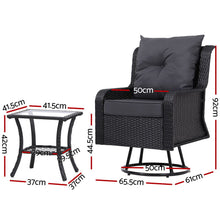 Load image into Gallery viewer, Gardeon 3PC Outdoor Furniture Bistro Set Lounge Wicker Swivel Chairs Table Cushion Black
