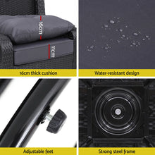 Load image into Gallery viewer, Gardeon 3PC Outdoor Furniture Bistro Set Lounge Wicker Swivel Chairs Table Cushion Black
