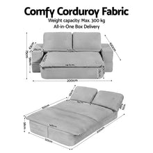Load image into Gallery viewer, Artiss Convertible Folding Sofa Bed 30D High - Density Foam Boneless Couch with Corduroy Sleeper Couch Lounger for Living Room Grey - The White Mall

