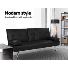Load image into Gallery viewer, Artiss Sofa Bed 168CM Black PU Leather - The White Mall
